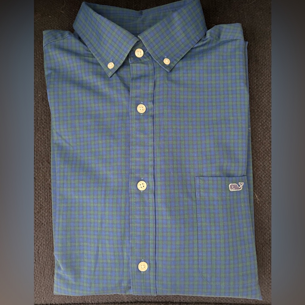 Vineyard Vines Classic Fit Tucker Shirt in Green and Navy Plaid